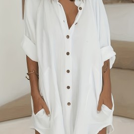 Long Sleeve Shirt Dress, Button Up Casual Dress, Women's Clothing Long Sleeve Shirt Dress, Button Up Casual Dress, Women's Clothing