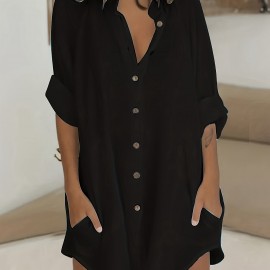 Long Sleeve Shirt Dress, Button Up Casual Dress, Women's Clothing Long Sleeve Shirt Dress, Button Up Casual Dress, Women's Clothing