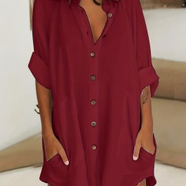 Long Sleeve Shirt Dress, Button Up Casual Dress, Women's Clothing Long Sleeve Shirt Dress, Button Up Casual Dress, Women's Clothing
