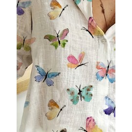 Butterfly Print Button Front Shirt, Casual Long Sleeve Shirt For Spring & Fall, Women's Clothing Butterfly Print Button Front Shirt, Casual Long Sleeve Shirt For Spring & Fall, Women's Clothing