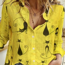 Butterfly Print Button Front Shirt, Casual Long Sleeve Shirt For Spring & Fall, Women's Clothing Butterfly Print Button Front Shirt, Casual Long Sleeve Shirt For Spring & Fall, Women's Clothing