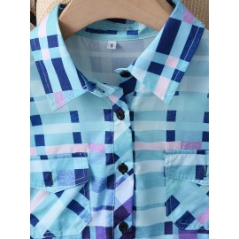 Colorful Plaid Print Shirt, Casual Long Sleeve Button Front Shirt With A Collar, Women's Clothing Colorful Plaid Print Shirt, Casual Long Sleeve Button Front Shirt With A Collar, Women's Clothing