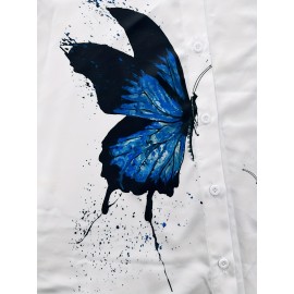 Butterfly Print Polo Neck Shirt, Casual Long Sleeve Blouse For Spring & Fall, Women's Clothing Butterfly Print Polo Neck Shirt, Casual Long Sleeve Blouse For Spring & Fall, Women's Clothing