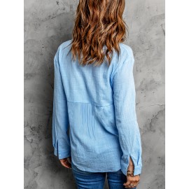 Long Sleeve Linen Shirt, Casual Button Up Shirt For Spring & Fall, Women's Clothing Long Sleeve Linen Shirt, Casual Button Up Shirt For Spring & Fall, Women's Clothing