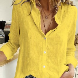 Long Sleeve Linen Shirt, Casual Button Up Shirt For Spring & Fall, Women's Clothing Long Sleeve Linen Shirt, Casual Button Up Shirt For Spring & Fall, Women's Clothing