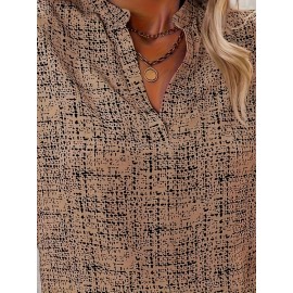 All Over Print Notch Neck Blouse, Casual Short Sleeve Blouse For Spring & Summer, Women's Clothing All Over Print Notch Neck Blouse, Casual Short Sleeve Blouse For Spring & Summer, Women's Clothing