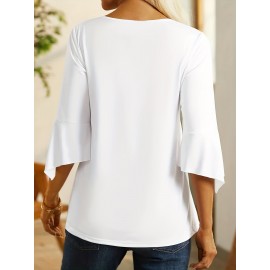 Button Front Ruched Blouse, Casual Solid Crew Neck Blouse, Women's Clothing Button Front Ruched Blouse, Casual Solid Crew Neck Blouse, Women's Clothing