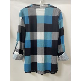 Casual Plaid Shirt, Long Sleeve V-neck Shirt,  Casual Every Day Tops, Women's Clothing Casual Plaid Shirt, Long Sleeve V-neck Shirt,  Casual Every Day Tops, Women's Clothing
