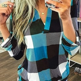 Casual Plaid Shirt, Long Sleeve V-neck Shirt,  Casual Every Day Tops, Women's Clothing Casual Plaid Shirt, Long Sleeve V-neck Shirt,  Casual Every Day Tops, Women's Clothing