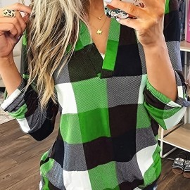 Casual Plaid Shirt, Long Sleeve V-neck Shirt,  Casual Every Day Tops, Women's Clothing Casual Plaid Shirt, Long Sleeve V-neck Shirt,  Casual Every Day Tops, Women's Clothing