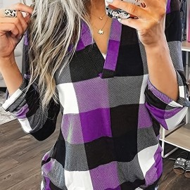 Casual Plaid Shirt, Long Sleeve V-neck Shirt,  Casual Every Day Tops, Women's Clothing Casual Plaid Shirt, Long Sleeve V-neck Shirt,  Casual Every Day Tops, Women's Clothing