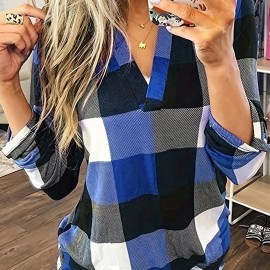 Casual Plaid Shirt, Long Sleeve V-neck Shirt,  Casual Every Day Tops, Women's Clothing Casual Plaid Shirt, Long Sleeve V-neck Shirt,  Casual Every Day Tops, Women's Clothing