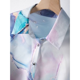 Marble Print Button Front Shirt, Casual Versatile Long Sleeve Shirt, Women's Clothing Marble Print Button Front Shirt, Casual Versatile Long Sleeve Shirt, Women's Clothing