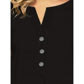 Polka-dot Mesh Notched Neck Blouse, Versatile 3/4 Sleeve Blouse For Spring & Fall, Women's Clothing Polka-dot Mesh Notched Neck Blouse, Versatile 3/4 Sleeve Blouse For Spring & Fall, Women's Clothing