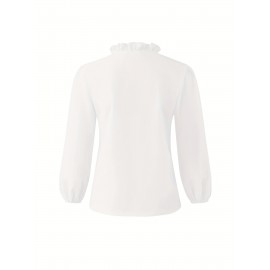 Ruffled Trim V Neck Shirt, Elegant Loose Long Sleeve Shirt, Women's Clothing Ruffled Trim V Neck Shirt, Elegant Loose Long Sleeve Shirt, Women's Clothing