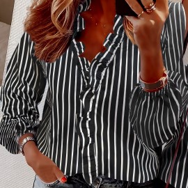 Ruffled Trim V Neck Shirt, Elegant Loose Long Sleeve Shirt, Women's Clothing Ruffled Trim V Neck Shirt, Elegant Loose Long Sleeve Shirt, Women's Clothing