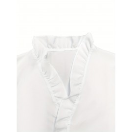 Ruffled Trim V Neck Shirt, Elegant Loose Long Sleeve Shirt, Women's Clothing Ruffled Trim V Neck Shirt, Elegant Loose Long Sleeve Shirt, Women's Clothing