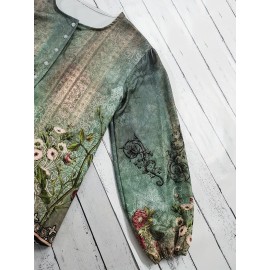 Floral Print Button Front Blouse, Casual Long Sleeve Crew Neck Blouse For Spring & Fall, Women's Clothing Floral Print Button Front Blouse, Casual Long Sleeve Crew Neck Blouse For Spring & Fall, Women's Clothing