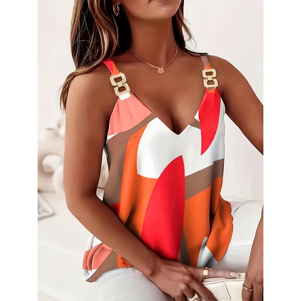 Abstract Print Chian Cami Top, Casual V Neck Random Printing Sleeveless Top, Women's Clothing Abstract Print Chian Cami Top, Casual V Neck Random Printing Sleeveless Top, Women's Clothing