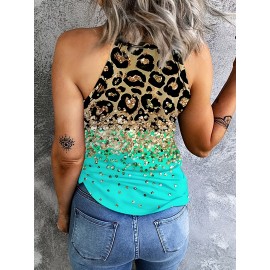 Leopard Print Halter Tank Top, Casual Sleeveless Tank Top For Summer, Women's Clothing Leopard Print Halter Tank Top, Casual Sleeveless Tank Top For Summer, Women's Clothing