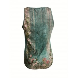 Floral Print Tank Top, Vintage Summer Notched Neck Sleeveless Top, Women's Clothing Floral Print Tank Top, Vintage Summer Notched Neck Sleeveless Top, Women's Clothing