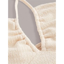 Cross Front Ruched Halter Top, Casual Tie Back Summer Sleeveless Top, Women's Clothing Cross Front Ruched Halter Top, Casual Tie Back Summer Sleeveless Top, Women's Clothing