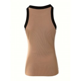 Contrast Trim Crew Neck Tank Top, Casual Sleeveless Tank Top For Summer, Women's Clothing Contrast Trim Crew Neck Tank Top, Casual Sleeveless Tank Top For Summer, Women's Clothing