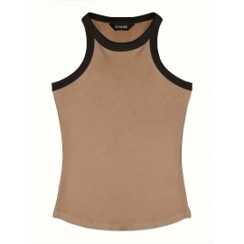 Contrast Trim Crew Neck Tank Top, Casual Sleeveless Tank Top For Summer, Women's Clothing Contrast Trim Crew Neck Tank Top, Casual Sleeveless Tank Top For Summer, Women's Clothing