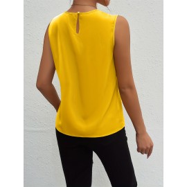 Solid Pleated Simple Tank Top, Elegant Sleeveless Tank Top For Summer, Women's Clothing Solid Pleated Simple Tank Top, Elegant Sleeveless Tank Top For Summer, Women's Clothing
