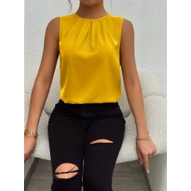 Solid Pleated Simple Tank Top, Elegant Sleeveless Tank Top For Summer, Women's Clothing Solid Pleated Simple Tank Top, Elegant Sleeveless Tank Top For Summer, Women's Clothing