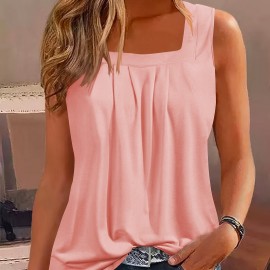 Square Neck Tank Top, Loose Casual Top For Summer & Spring, Women's Clothing Square Neck Tank Top, Loose Casual Top For Summer & Spring, Women's Clothing