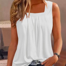 Square Neck Tank Top, Loose Casual Top For Summer & Spring, Women's Clothing Square Neck Tank Top, Loose Casual Top For Summer & Spring, Women's Clothing