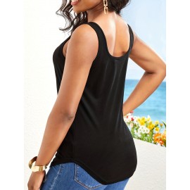 Solid Ruched Keyhole Tank Top, Casual Slim Summer Sleeveless Top, Women's Clothing Solid Ruched Keyhole Tank Top, Casual Slim Summer Sleeveless Top, Women's Clothing