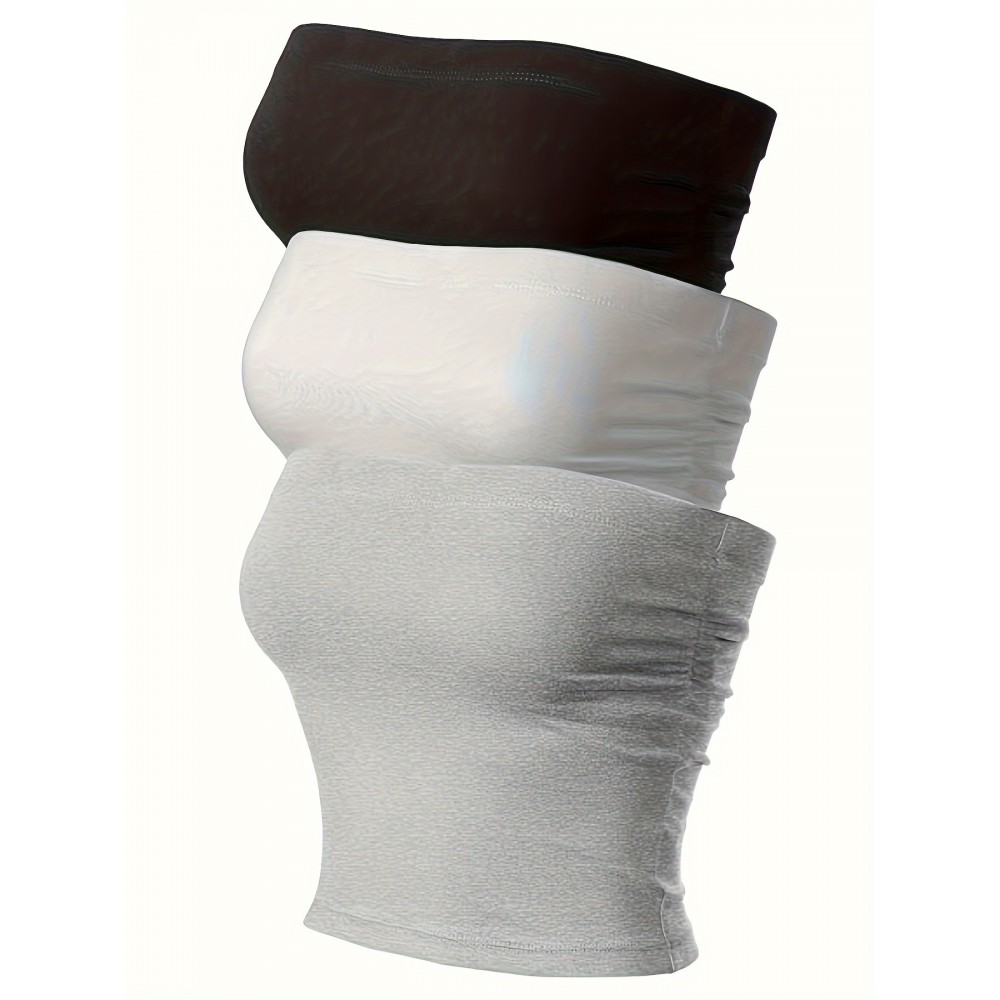 Solid Basic Tube Top 3 Pack, Casual Off Shoulder Sleeveless Crop Top, Women's Clothing Solid Basic Tube Top 3 Pack, Casual Off Shoulder Sleeveless Crop Top, Women's Clothing