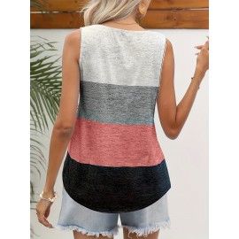 Striped Print Square Neck Tank Top, Casual Sleeveless Tank Top For Sumer, Women's Clothing Striped Print Square Neck Tank Top, Casual Sleeveless Tank Top For Sumer, Women's Clothing