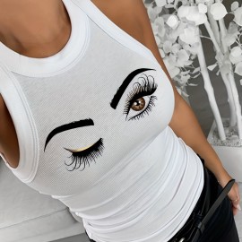 Women's Tank Top Eye Print Lashes Graphic O Neck Tunic Cami Top Women's Tank Top Eye Print Lashes Graphic O Neck Tunic Cami Top
