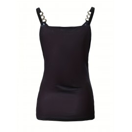 Butterfly Print Chain Linked Strap Cami Top, Casual V-neck Sleeveless Cami Top For Summer, Women's Clothing Butterfly Print Chain Linked Strap Cami Top, Casual V-neck Sleeveless Cami Top For Summer, Women's Clothing