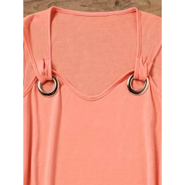 Solid Ring Linked Tank Top, Casual Crew Neck Sleeveless Top, Women's Clothing Solid Ring Linked Tank Top, Casual Crew Neck Sleeveless Top, Women's Clothing