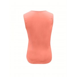 Solid Ring Linked Tank Top, Casual Crew Neck Sleeveless Top, Women's Clothing Solid Ring Linked Tank Top, Casual Crew Neck Sleeveless Top, Women's Clothing