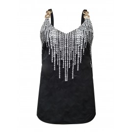 Graphic Print Chain Detail Cami Top, Casual V Neck Summer Sleeveless Top, Women's Clothing Graphic Print Chain Detail Cami Top, Casual V Neck Summer Sleeveless Top, Women's Clothing
