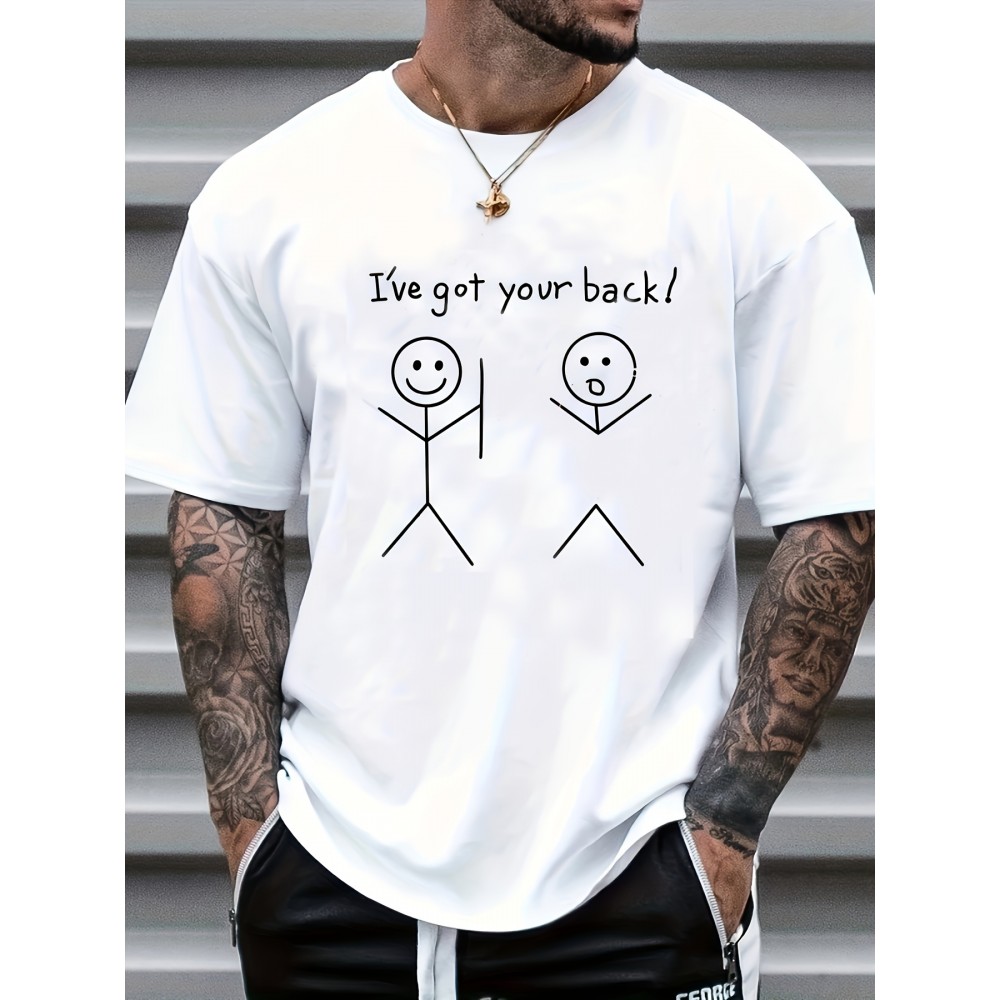 ''I've Got Your Back'' Simple Drawing, Men's Graphic T-shirt, Casual Comfy Tees For Summer ''I've Got Your Back'' Simple Drawing, Men's Graphic T-shirt, Casual Comfy Tees For Summer