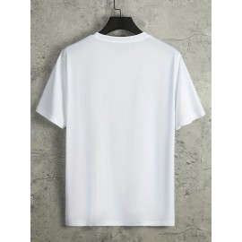 Sketch Style Palm Tree Pattern Top Casual Mid Stretch Short Sleeve Crew Neck Graphic T-shirt, Men's Tee For Summer Outdoor Sketch Style Palm Tree Pattern Top Casual Mid Stretch Short Sleeve Crew Neck Graphic T-shirt, Men's Tee For Summer Outdoor