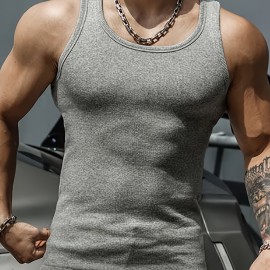 Cotton Blend Men's Solid Tank Top, Casual Comfy Vest For Summer, Men's Sleeveless Shirts Clothing Top Gym Training Workout Cotton Blend Men's Solid Tank Top, Casual Comfy Vest For Summer, Men's Sleeveless Shirts Clothing Top Gym Training Workout
