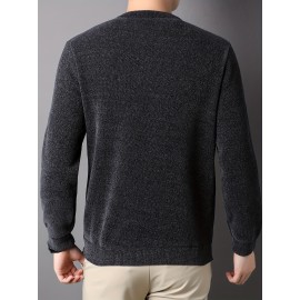 Men's Stylish Solid Knitted Pullover, Casual High Stretch Breathable Long Sleeve Crew Neck Top For City Walk Street Hanging Outdoor Activities Men's Stylish Solid Knitted Pullover, Casual High Stretch Breathable Long Sleeve Crew Neck Top For City Walk Street Hanging Outdoor Activities