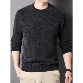Men's Stylish Solid Knitted Pullover, Casual High Stretch Breathable Long Sleeve Crew Neck Top For City Walk Street Hanging Outdoor Activities Men's Stylish Solid Knitted Pullover, Casual High Stretch Breathable Long Sleeve Crew Neck Top For City Walk Street Hanging Outdoor Activities