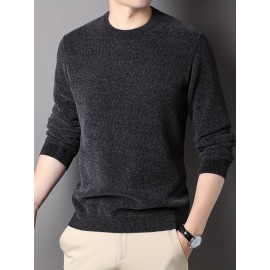 Men's Stylish Solid Knitted Pullover, Casual High Stretch Breathable Long Sleeve Crew Neck Top For City Walk Street Hanging Outdoor Activities Men's Stylish Solid Knitted Pullover, Casual High Stretch Breathable Long Sleeve Crew Neck Top For City Walk Street Hanging Outdoor Activities