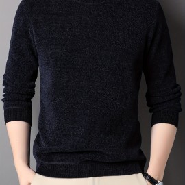 Men's Stylish Solid Knitted Pullover, Casual High Stretch Breathable Long Sleeve Crew Neck Top For City Walk Street Hanging Outdoor Activities Men's Stylish Solid Knitted Pullover, Casual High Stretch Breathable Long Sleeve Crew Neck Top For City Walk Street Hanging Outdoor Activities