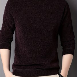 Men's Stylish Solid Knitted Pullover, Casual High Stretch Breathable Long Sleeve Crew Neck Top For City Walk Street Hanging Outdoor Activities Men's Stylish Solid Knitted Pullover, Casual High Stretch Breathable Long Sleeve Crew Neck Top For City Walk Street Hanging Outdoor Activities