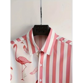 Casual Two-Piece Set, Men's Geometric Print Short Sleeve Shirt & Drawstring Shorts Matching Set For Summer Casual Two-Piece Set, Men's Geometric Print Short Sleeve Shirt & Drawstring Shorts Matching Set For Summer