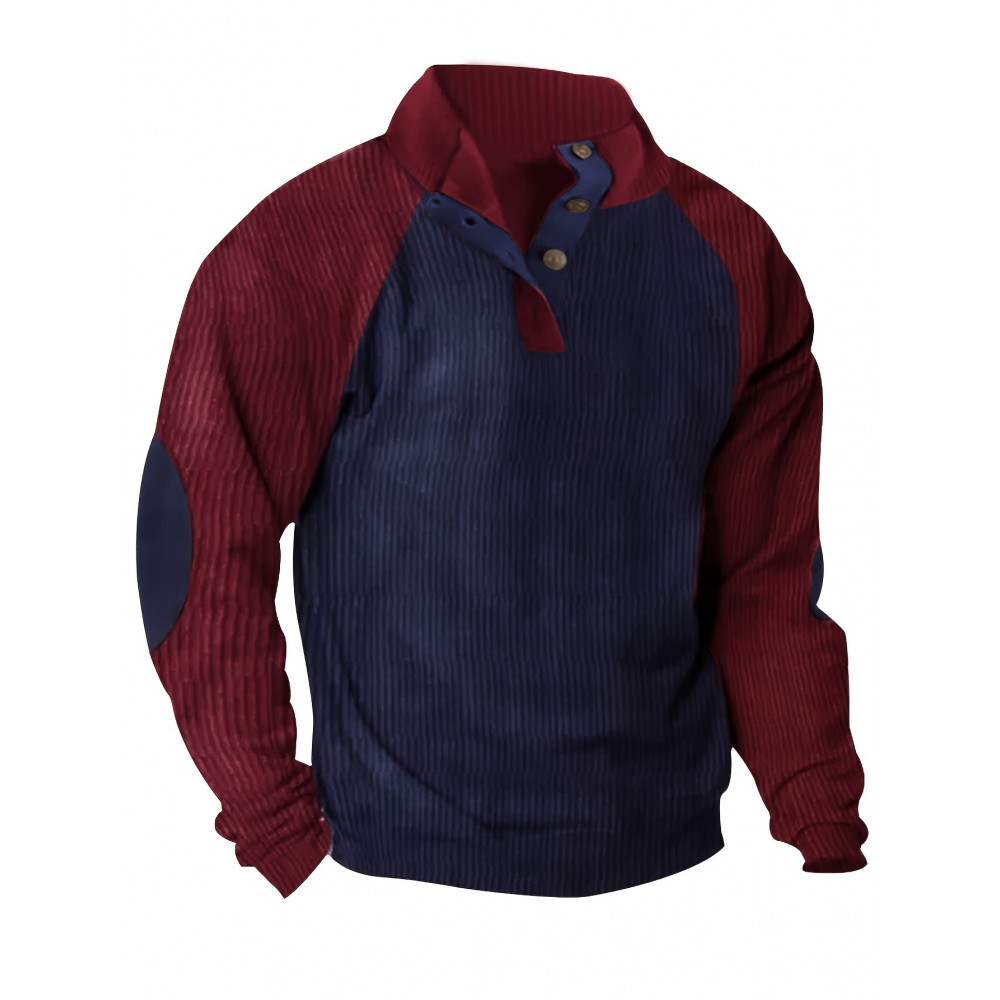 Men's Color Block Half Button Up Stand Collar Sweatshirt For Men Retro Corduroy Sweatshirts For Winter Fall Long Sleeve Tops Men's Color Block Half Button Up Stand Collar Sweatshirt For Men Retro Corduroy Sweatshirts For Winter Fall Long Sleeve Tops